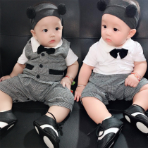 Summer baby gentlemans dress baby full moon suit 100 days old dress wine dinner dress dress photo suit with vest