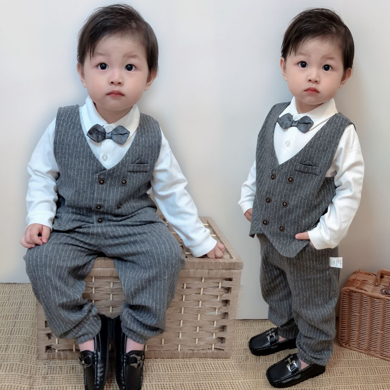 Children's clothes infant children's gentlemen Machia suit pure cotton long sleeve Inn Wind Male baby's birthday banquet gown