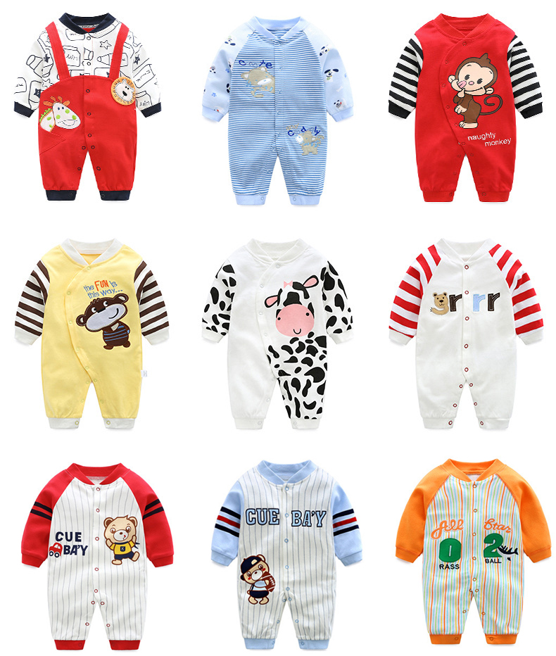 Mùa xuân và mùa thu 0-1 tuổi Quần áo trẻ em một mảnh trăng tròn trăm ngày cotton dài tay nam nữ quần áo trẻ em ra ngoài bodysuit chất nỉ bông hàn quốc