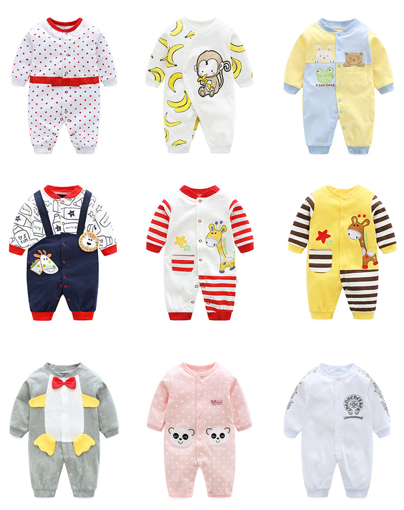 Mùa xuân và mùa thu 0-1 tuổi Quần áo trẻ em một mảnh trăng tròn trăm ngày cotton dài tay nam nữ quần áo trẻ em ra ngoài bodysuit chất nỉ bông hàn quốc