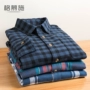 Quần áo nam cộng với phân bón XL Châu Âu và Mỹ áo sơ mi dài tay giản dị cotton flannel kẻ sọc áo sơ mi dài tay áo sơ mi loang màu