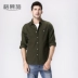 Chất lượng cao mùa xuân và mùa thu mới cotton sanding thanh niên flannel áo sơ mi nam dài tay áo cha dày