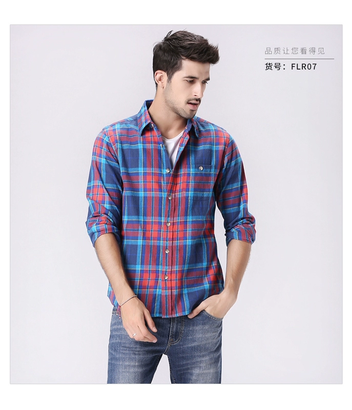 Quần áo nam cộng với phân bón XL Châu Âu và Mỹ áo sơ mi dài tay giản dị cotton flannel kẻ sọc áo sơ mi dài tay áo sơ mi loang màu