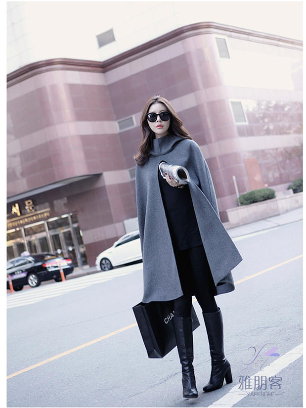 Của phụ nữ áo len thời trang trùm đầu chiếc áo choàng cloak bat-phong cách khăn choàng Hàn Quốc mùa xuân và mùa thu len quần áo áo dạ ngắn đẹp và điệu