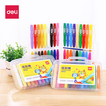Del 24 color silky colorful stick rotating water soluble oil painting stick childrens painting crayon can wash childrens brush