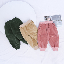 Baby girl plus velvet pants autumn and winter girls casual pants thick childrens trousers childrens clothing