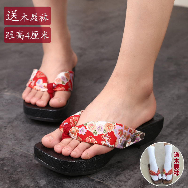 Japanese-Style Flip-Flops for Women, Burnt Pine Clogs, High-Heeled Wedge Sandals, Non-Slip and Wear-Resistant Wooden Slippers, Couple's Wooden Shoes