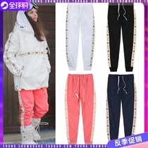  1819ROMP Korean veneer outdoor ski clothes and pants warm tooling men and women snow waterproof plus velvet closed pants powder