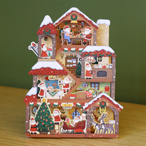 Japanese Christmas three-dimensional greeting card Santa Claus building busy creative to send friends and girlfriends to lead the customer card