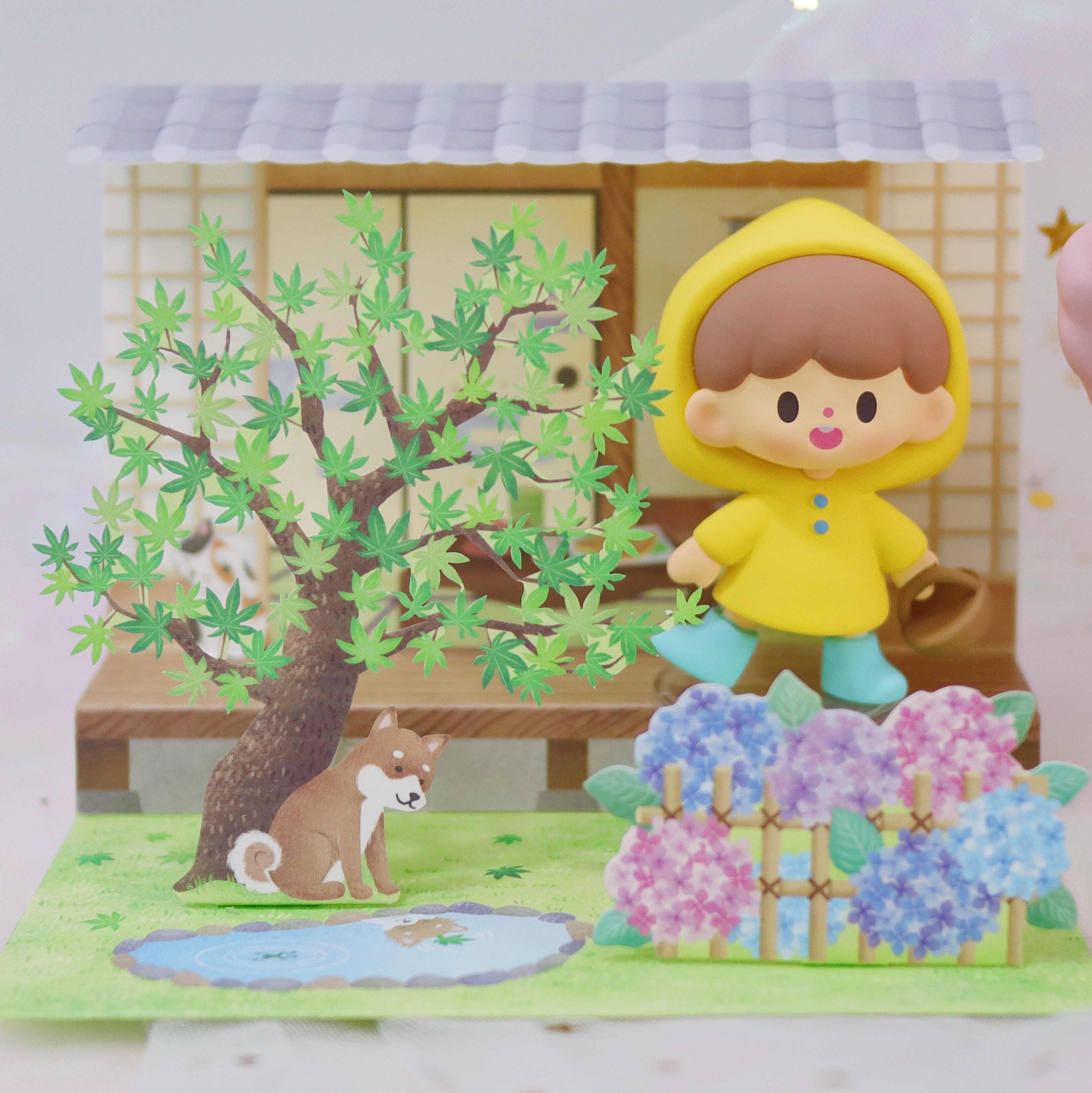 Japanese Japanese style courtyard three-dimensional greeting card cherry blossom hydrangea Shiba Inu photo decoration blessing graduation season blessing gift