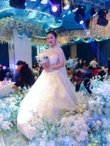  Engagement bouquet scepter crown blue high-end pearl crystal diamond hydrangea feather to send bride wedding gift