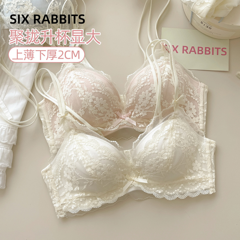 Six Rabbits Lace Lingerie for Women with Small Busts, Push-Up Bra Without Underwire, Side Support, Thin Straps Bra Set Six Rabbits Lace Lingerie for Women with Small Busts, Push-Up Bra Without Underwire, Side Support, Thin Straps Bra Set