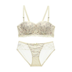 Six Rabbits Small Gathering Egg Underwear Women's Small Chest Gathering Bra Panties Set Floral Sexy Lace Clothes