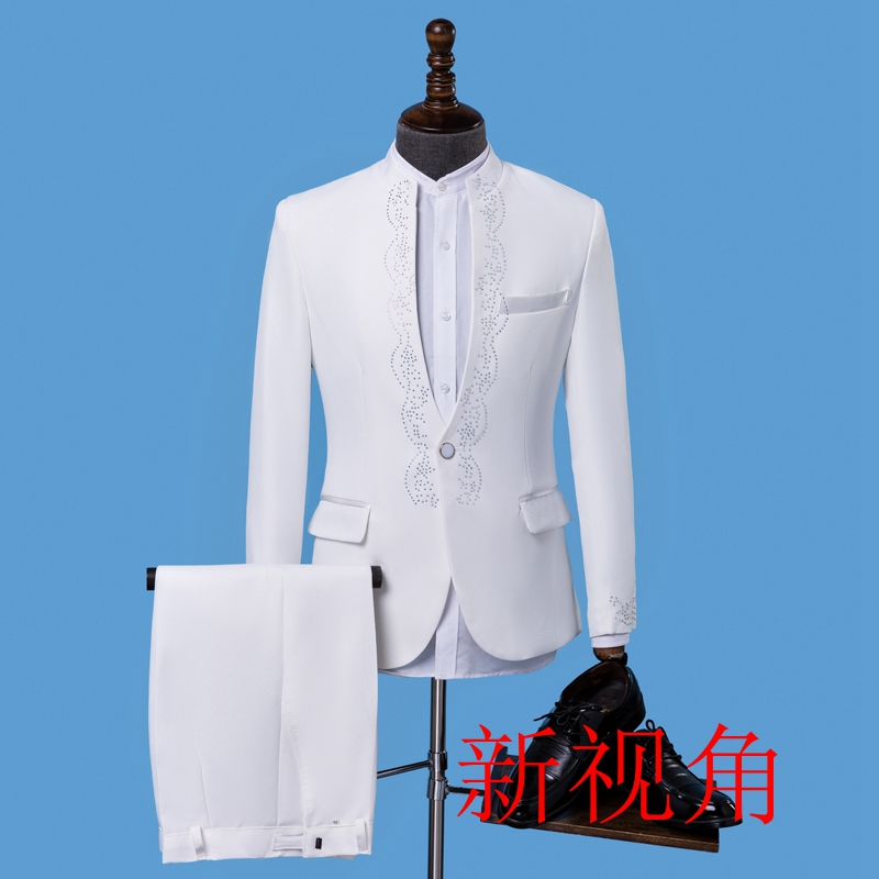 Trang phục trắng nam phù hợp với người lớn phòng thu ca sĩ chủ trang phục sân khấu biểu diễn hợp xướng áo comple