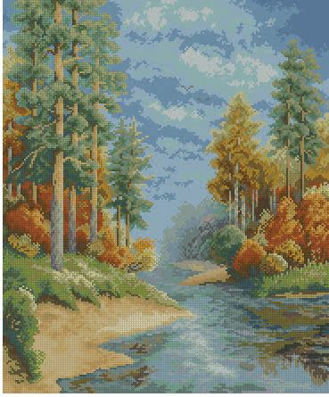 Super clear color cross stitch redrawing paper source file colorful forest