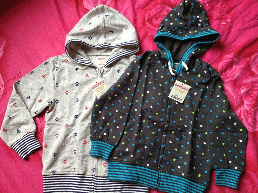 Brand Foreign Trade Pure Cotton Cardiovert Coat Printed Tandem Hat Jacket Blue Cute Long Sleeve Spring Tymn Clothing Children Clothing