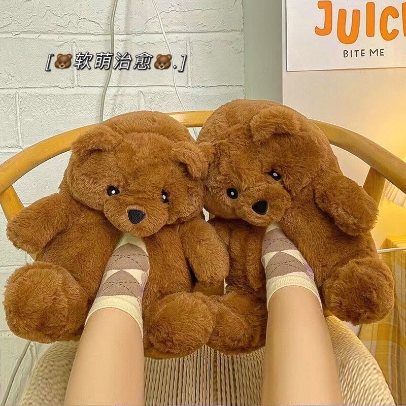 Funny and Cute Cross-Border Plush Teddy Bear Cotton Slippers for Women, Couple Style, Home Non-Slip, Girly Heart-Shaped Heel, Chubby Shoes Funny and Cute Cross-Border Plush Teddy Bear Cotton Slippers for Women, Couple Style, Home Non-Slip, Girly Heart-Shaped Heel, Chubby Shoes