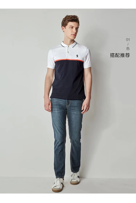 Giordano Polo chiến thắng vua sư tử màu phù hợp với hạt mỏng vải tay áo ngắn POLO01018211 áo polo đen