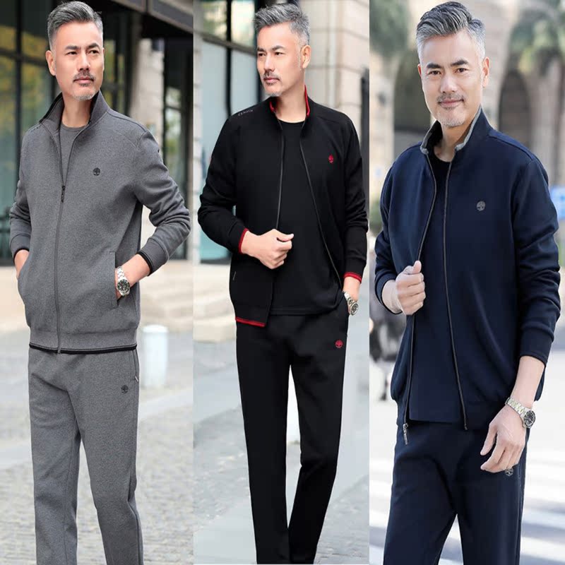 Middle-aged and elderly sports suits men's spring and autumn stand-up collar sweatshirts men's casual middle-aged sportswear father dad wear large size