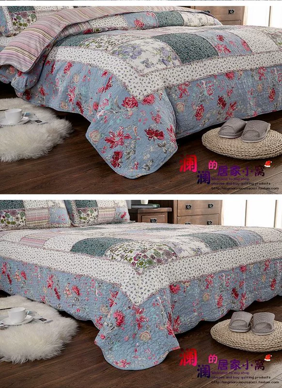 Bông lụa màu xanh phong cách Hàn Quốc được giặt bằng máy điều hòa không khí được bao phủ bởi ba bộ bốn bộ vỏ gối bộ drap giường