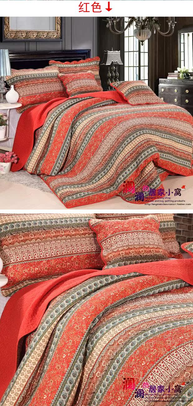 Đỏ Xanh bông chắp vá Quilt là giường ba mảnh bao gồm một gia đình bốn người áp dụng tấm gối giường váy cotton - Trải giường ga giường 1m2x2m