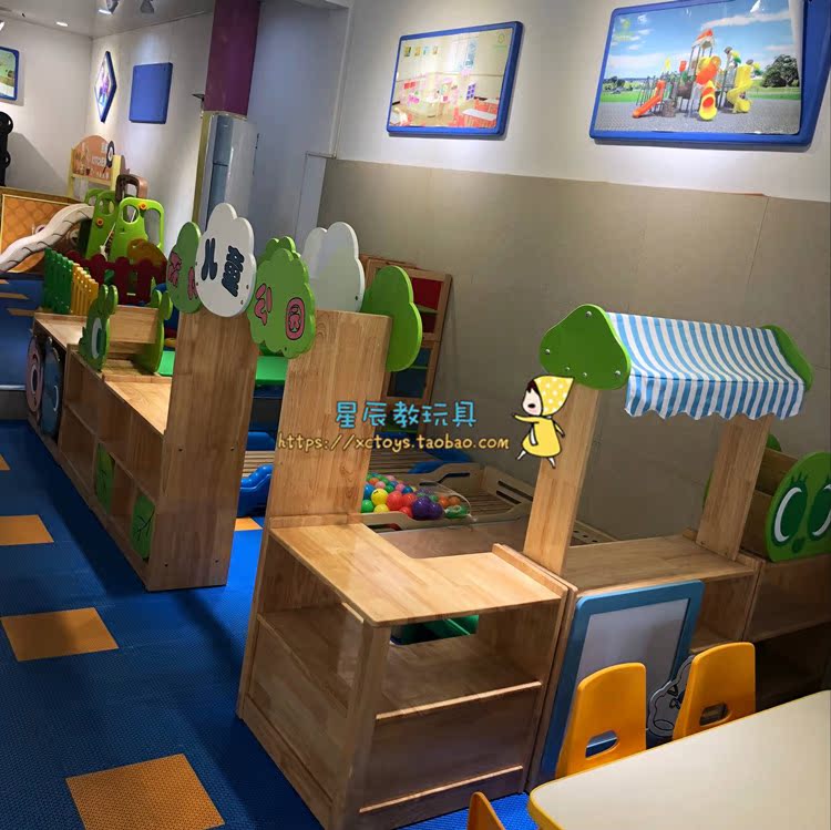 Kindergarten Children Early Parish Corner Amusement Corner Cabinet Forest Park Activities Area Corner Pine Wood Toy Rack Combo Cabinet