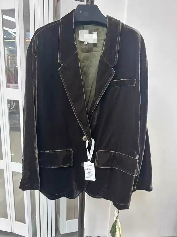 Qing Ai Ni Shang Silk Minimalist Retro Velvet Textured Women's Blazer Size Sm