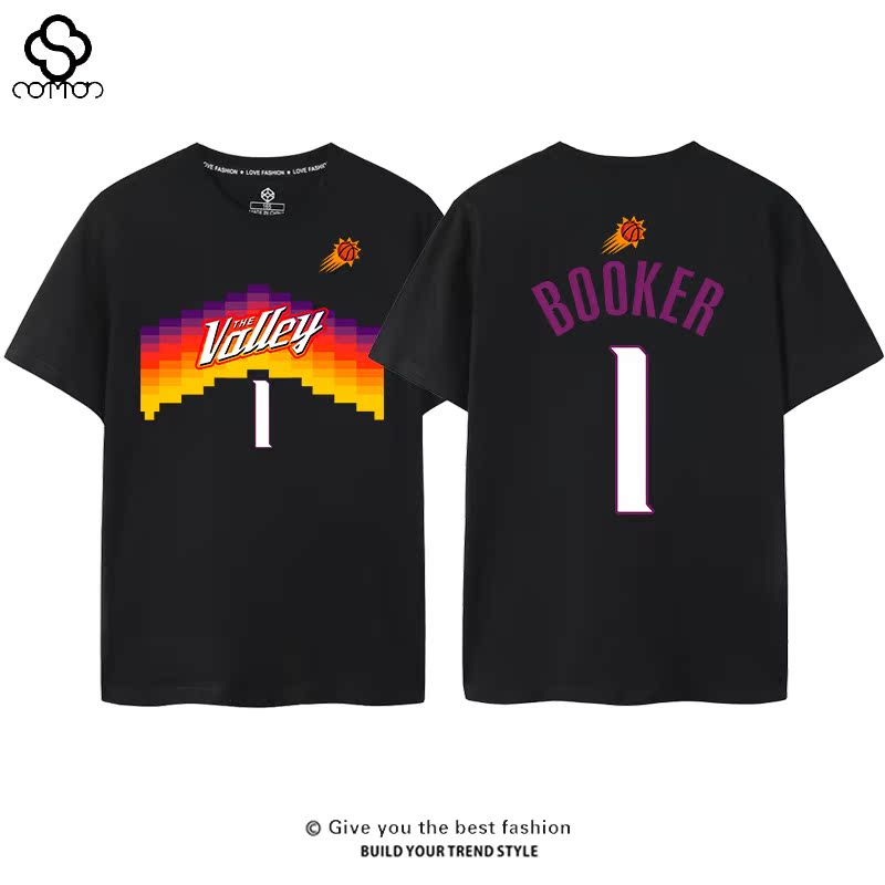 Summer Basketball Suns Devin Booker No. 1 Jersey Short-Sleeved T-Shirt Men's Sports Casual Large Size Shooting Uniform