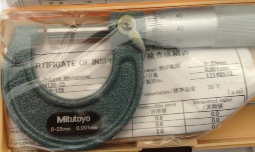 Japan Triple Fung Mitutoyo Mechanical Outer Diameter Micrometer 103-129 (0-25 * 0001)