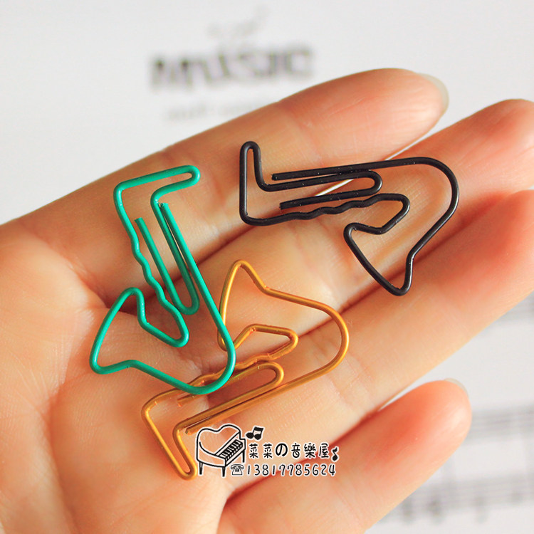 Music stationery color saxophone metal rewinding needle bookmark clip title clip