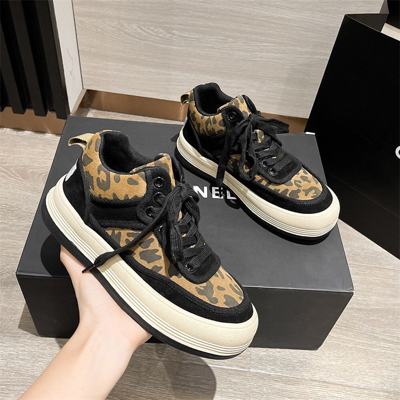 Xiaoxiangfeng BAO WEN high-top shoes women's 2021 autumn leather thick bottom casual street style sports shoes ins tide shoes