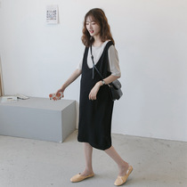 Pregnant Woman Summer Clothing Fashion style Han version Loose Summer Dress Ice Silk Knit Fake two black Liandress ~ Jing Ling