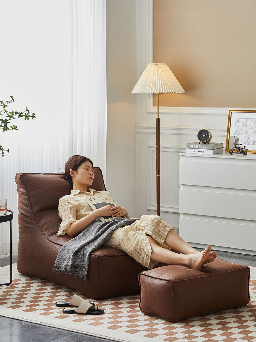 Nordic leisure lazy sofa bed single bedroom bean bag tatami living room double Japanese leather retro recliner