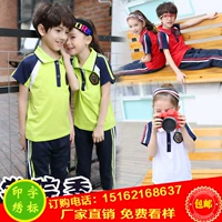 Quần áo mẫu giáo mùa hè quần ngắn tay đồng phục học sinh lớp Anh quần áo bé trai và bé gái trung tính phù hợp với cotton - Đồng phục trường học / tùy chỉnh thực hiện đồng phục trường học