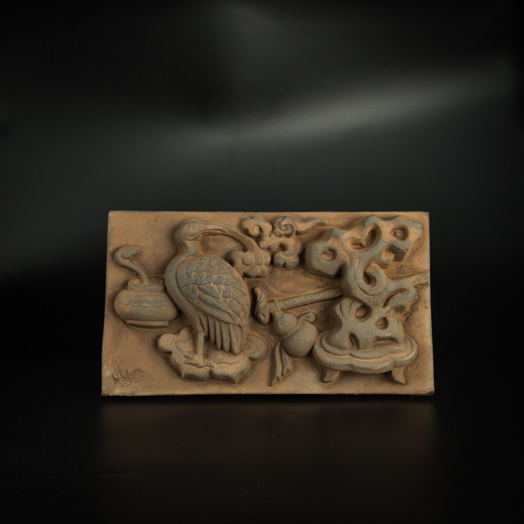 Qing Dynasty Jiangnan large household threshold decoration Crane Fu Lu old brick carving relief craft mural Antique miscellaneous collection