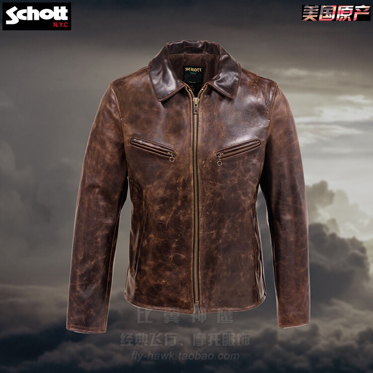 Schott NYC weighs in on wax cow leather 26-inch flap retro casual Postman Locomotive Leather Jacket#673