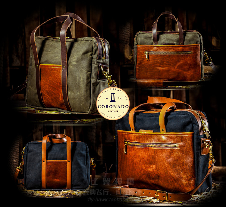 Coronado's 18-ounce heavyweight all-weather oil wax waterproof canvas retro briefcase made in the United States #700