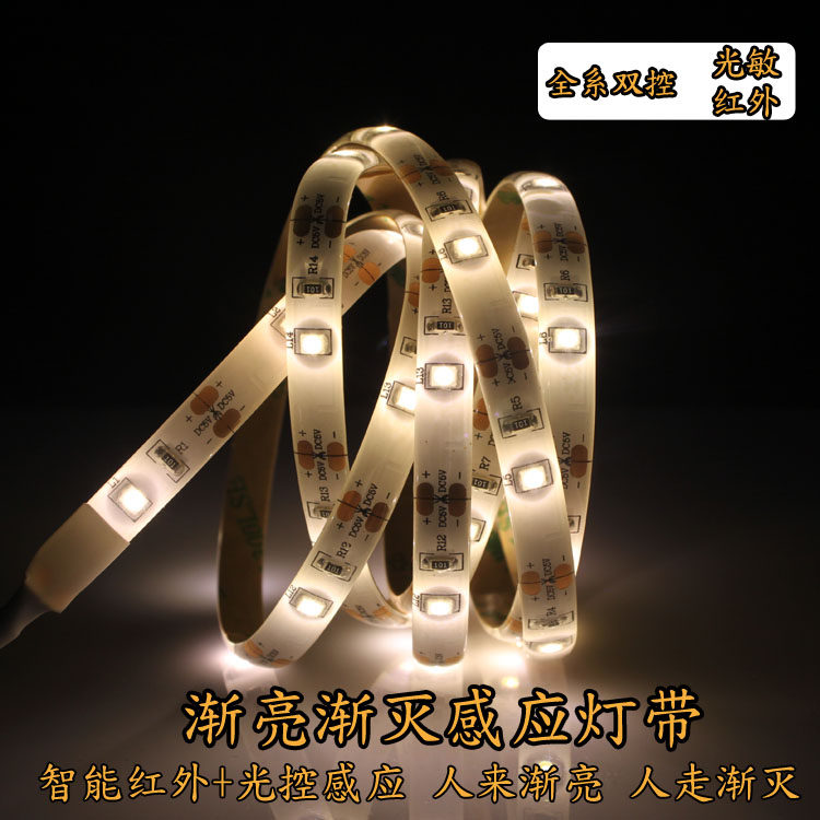 LED light with human sensing gradually bright disappearing wardrobe overall cabinet entrance study study cabinet base induction light strip