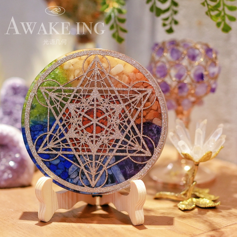 Light of Joy Ogan High Frequency Guardian Light Stone Original Handmade Crystal Coaster Energy Disk Ornament Metatron