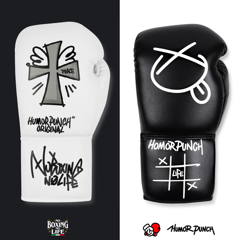 Noboxingnolife Brand Humorpunch Black and White Twin Boxing Gloves Muay Thai Horsehair Latex Boxing Gloves