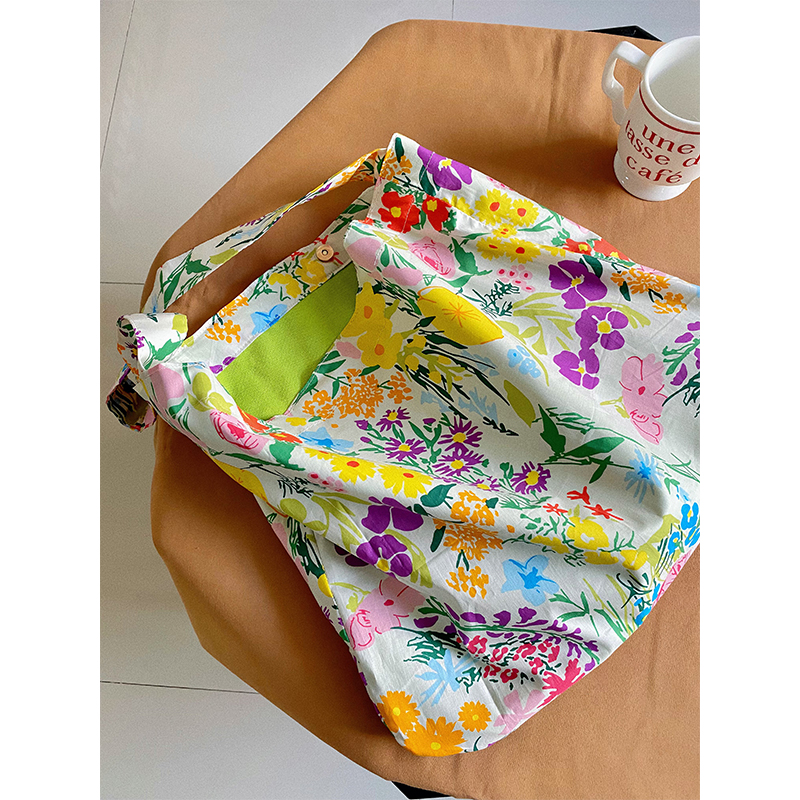 Spring image ~ Spring and summer with invincible new Japanese Korean flowers single shoulder cross package large capacity cloth bag woman
