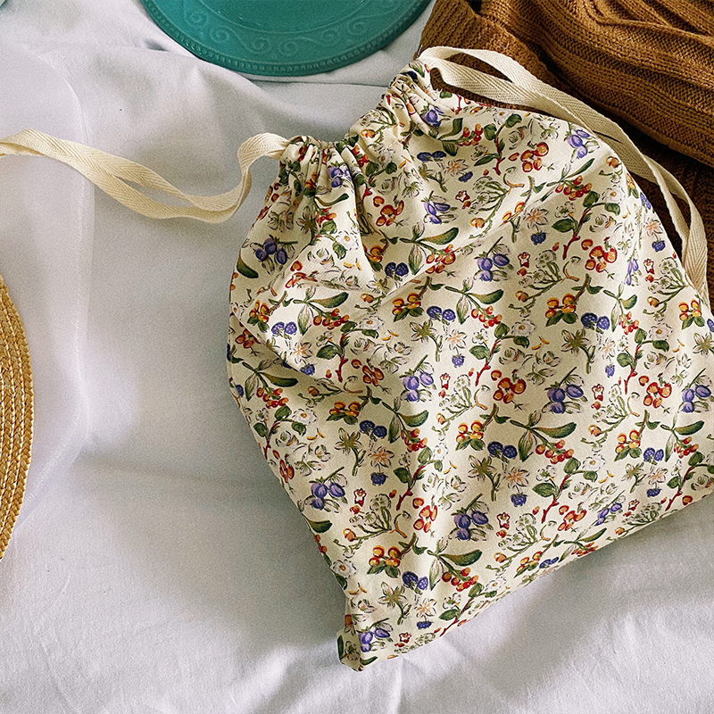 Super nice floral storage bag large capacity home travel fabric drawstring bag ins sundries bundle pocket
