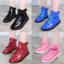  Childrens rain boots Boys and girls waterproof rain boots Middle and large childrens autumn and winter students lace-up water shoes Childrens rubber shoes galoshes