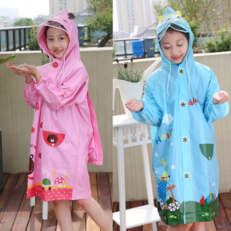 Child Raincoat Boy Girl Kindergarten Great Hat Peak Raincoat Students with Bag Bit Child Thickened Waterproof Rain Cape