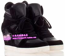 Spot ASH lace-up casual sneakers thick-bottomed round heels high-top shoes with Inner height cowhide