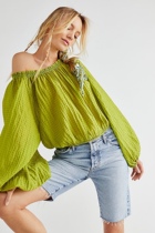 American Free People romantic profile top shirt shirt solid color bubble sleeve long sleeve loose pullover