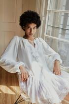 Free People Romantic Flounces Long Sleeve Lace Edge Skirt Loose Solid Color Skirt