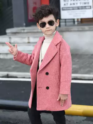 2020 new boys ' tartan coat children's woolen coat medium and large children's winter clothes medium and long version thickened houndstooth