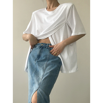 ACUP split short sleeve T-shirt female 2021 summer European and American style ins hot girl design sense niche loose body shirt top