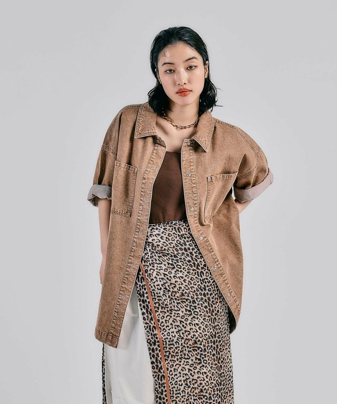 Japanese Simple Style Lp Short-Sleeve Turn-Down Collar Loose Casual Versatile Denim Shirt Top